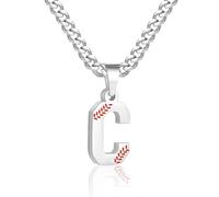 Avotto Initial A-Z Letter Baseball Necklace for Men Boys,5mm Silver/Gold/Black Sturdy Non-Fading Stainless Steel Cuban Chain with Baseball Letter Charm Pendant Neckalce Stuff Jewelry Gifts 20+2Inch