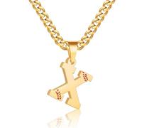 Avotto Initial A-Z Letter Baseball Necklace for Men Boys,5mm Silver/Gold/Black Sturdy Non-Fading Stainless Steel Cuban Chain with Baseball Letter Charm Pendant Neckalce Stuff Jewelry Gifts 20+2Inch