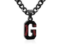 Avotto Initial A-Z Letter Baseball Necklace for Men Boys,5mm Silver/Gold/Black Sturdy Non-Fading Stainless Steel Cuban Chain with Baseball Letter Charm Pendant Neckalce Stuff Jewelry Gifts 20+2Inch