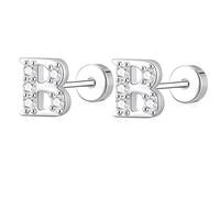 AVOTTO Silver Flat Back Stud Earrings for Women Girls Hypoallergenic Letter Initial Stud Earrings Small Silver Earrings For Women Girls Birthday Gift