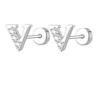 AVOTTO Silver Flat Back Stud Earrings for Women Girls Hypoallergenic Letter Initial Stud Earrings Small Silver Earrings For Women Girls Birthday Gift