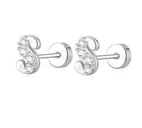 AVOTTO Silver Flat Back Stud Earrings for Women Girls Hypoallergenic Letter Initial Stud Earrings Small Silver Earrings For Women Girls Birthday Gift