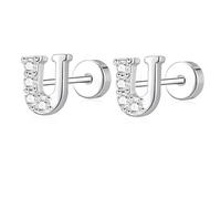 AVOTTO Silver Flat Back Stud Earrings for Women Girls Hypoallergenic Letter Initial Stud Earrings Small Silver Earrings For Women Girls Birthday Gift