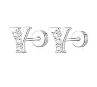 AVOTTO Silver Flat Back Stud Earrings for Women Girls Hypoallergenic Letter Initial Stud Earrings Small Silver Earrings For Women Girls Birthday Gift