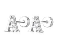 AVOTTO Silver Flat Back Stud Earrings for Women Girls Hypoallergenic Letter Initial Stud Earrings Small Silver Earrings For Women Girls Birthday Gift