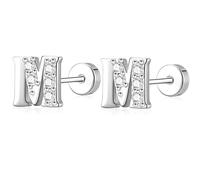 AVOTTO Silver Flat Back Stud Earrings for Women Girls Hypoallergenic Letter Initial Stud Earrings Small Silver Earrings For Women Girls Birthday Gift