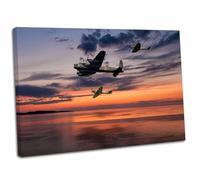 Avro Lancaster Bomber, Spitfire & Hurricane Sunset Canvas Wall Art Print
