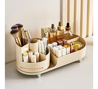 AVSMGP Makeup Organizer for Vanity, Large Capacity Countertop Cosmetics Makeup Organizer with compartment for Skincare, Lipstick, Brushes, Lotions, Eyeshadow, Nail Care,Yellow,34.5cm