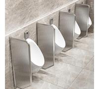 AVSMGP Urinal Partition with Tempered Glass And Stainless Steel, Wall-Mounted Men Urinal Privacy Screen for Hotel/Schools/Kindergartens/Shopping Malls/Public Places,Art Deco,SILVER,4PCS