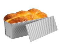 AVSQUINE Non-Stick Pullman Loaf Pan with Lid 13x4 Inch - 2.2lb Carbon Steel Bread Baking Pan with 4 Vent Holes, Heavy Duty Sourdough Loaf Pan with Cover for Homemade Sandwich Bread (Silver)