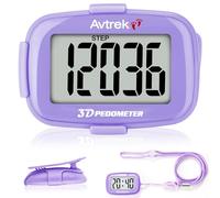 AVTREK Step Counter with Clip and Lanyard, 3D Pedometer with Time Display and LED Backlight, Simple Step Counter for Walking Running, Men Women Elder(Purple)