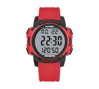 AVTREK Waterproof Pedometer Watch Step Counter for Walking No APP/Bluetooth Required Sport Fitness Tracker with LCD Large Numbers Miles Calories(Red)