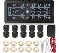 Avutrel TPMS Tyre Pressure Monitoring System Solar and USB Charging with 10 External Sensors, LCD Display and Voice Alarm, Adjustable for 4/6/8/10 Wheels fits Car Truck Trailer Caravan