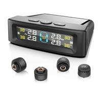 Avutrel Tyre Pressure Monitoring System TPMS 0-5bar Solar and USB Charging, Digital Display with 4 External Sensors 4 Alarm Modes, Real Time Pressure Display for Cars SUV RV Trailer Caravans