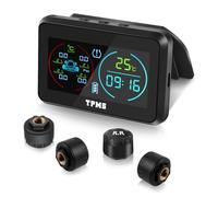 Avutrel Tyre Pressure Monitoring System TPMS 0-6.5Bar Solar and USB-C Charger with 4 External Sensors 5 Alarm Modes, Real Time LCD Display for Car SUV Trailer Van Trailers Caravans