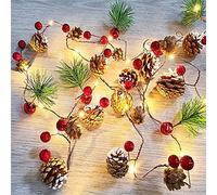AvviKro 6.5FT 20 LED Christmas Pine Cones Garland Wreath LED Fairy String Lights Battery Operated Indoor Outdoor Decor for Xmas Tree Party Wedding Home Bedroom Wall Garden Ornament Decoration