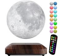 Avviso Technologies LEVINA Floating Moon Lamp Levitating MoonNight Light w/ Wooden Base 16 Color RGB Remote Controlled Moon Display，Plug & Play Design，LED Light Desk，Bedroom，Nursery，Living Room Decor