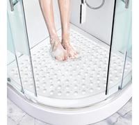 Avvrel Shower Mat, Corner Shower Mat Non Slip Anti Mould, 70x70cm Bath Mat TPE Shower Mats for Inside Shower with Strong Suction Cups Grip and Drain Holes Machine Washable (White)