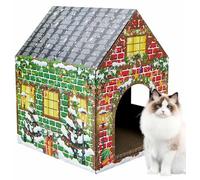 AVXINSOK Christmas Cardboard Cat House with Scratch Pad Large Christmas Cat Scratching Playhouse Scratcher House for Indoor Xmas Cats Cardboard Cat Play Box (Red and Green)