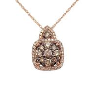 Avya Creation 2.00 Carat Round Brown and White Diamond Cluster Women's Pendant with 18" Chain in 14K Rose Gold Plated 925 Silver Gemstone Chocolate Diamond