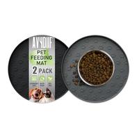 AVYDIIF 2 Pack Pet Feeding Mats, Waterproof Anti-slip Placemats for Dog Cat Bowl Silicone Pet Food Mat, Raised Edge Prevent Spills on Floor & Carpet, Dishwasher Safe (Grey+Black, 28 X 28 cm)