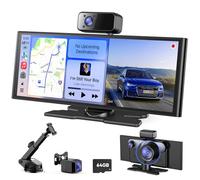 Avylet 10.26'' Wireless 60FPS Car Screen for APPLE Carplay, Android Auto, 3 Channel Dash Cam, Portable Car Stereo Touchscreen with OTA/GPS Navigation/Mirror Link/Voice Control/Bluetooth/AUX/FM/WIFI