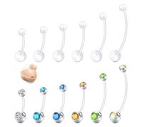 AVYRING 12Pcs Pregnancy Belly Bars 14G Silver Surgical Steel Flexible Plastic Maternity Belly Bar Hypoallergenic Flexible Long Dangly Belly Button Piercing for Women 12mm-38mm