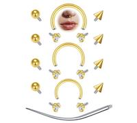 AVYRING 12PCS Septum Piercing Jewellery, 16G Stainless Steel Horseshoe Hoop Nose Ring with Piercing Taper & Replacement Balls for Women Men CZ Lip Daith Helix Rook Piercing Jewelry, Gold