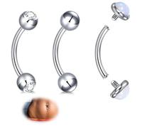 AVYRING 14G Belly Button Bars - 3 Piece Navel Jewelry Set in Silver, 12mm Bar Length with Crystal & Opal