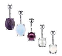 AVYRING 14G Natural Stone Pearl Belly Button Rings Stainless Steel Bar 10MM Belly Navel Piercing for Women Men Body Piercing Jewelry 5PCS - Silver