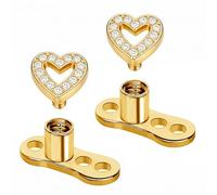 AVYRING 14G Stainless Steel Internally Threaded Dermal Piercing Jewellry, 1 Pair Gold Hollow Heart Cubic Zirconia Micro Dermal Piercing Jewelry for Women Men