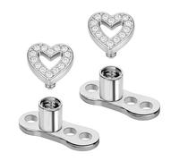 AVYRING 14G Stainless Steel Internally Threaded Dermal Piercing Jewellry, 1 Pair Sliver Hollow Heart Cubic Zirconia Micro Dermal Piercing Jewelry for Women Men