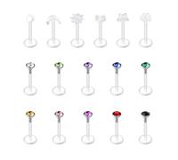 AVYRING 16G Bioflex Clear Studs for School Clear Nose Lip Labret Helix Tragus Cartilage Earrings Medusa Piercing Retainers 10mm, Mixed Styles 16Pcs