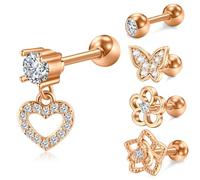 AVYRING 16G Rosegold Cartilage Earring Stud Earrings Set - Hypoallergenic Piercing Jewelry for Tragus Earring, Helix Earring Sets for Women, CZ Cartilage Earring Studs 6mm