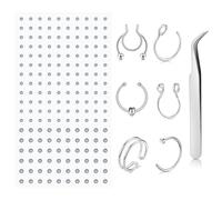 AVYRING 20G Silver Fake Nose Rings with 3mm/4mm ball Gems Non Piercing Stick, Self-adhesive Ball Studs for Nose Lip DIY Decorations
