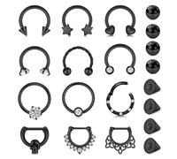AVYRING 20PCS Septum Piercing Jewellery for Men Women, 16G Black Surgical Steel Septum Rings Hoop Set, Clicker Hinged Nose Rings for Cartilage Earrings Helix Tragus Daith Nose Piercing Jewellery