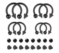AVYRING 24Pcs 16G Black Stainless Steel Horseshoe Septum Piercing Ring, 6/8/10/12mm Hoop Earring Eyebrow Lip Tragus Cartilage Daith Conch Helix Piercing Jewellery for Women Men
