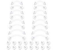 AVYRING 32Pcs Clear Eyebrow Piercing for Women Men 16G Plastic Invisible Set for Belly Vertical Labret Lip Cartilage Rook Retainers MRI Work Sport 6mm 8mm 10mm 12mm