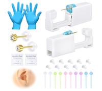 AVYRING 36Pcs Ear Piercing Kit, 316L Stainless Steel Piercing Kit Built-in Ear Studs, Disposable Automatic and Painless Ear Nail Gun, At Home Self Ear Piercer Kit Tool with 4mm CZ Stud, Gold