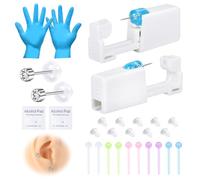 AVYRING 36Pcs Ear Piercing Kit, 316L Stainless Steel Piercing Kit Built-in Ear Studs, Disposable Automatic and Painless Ear Nail Gun, At Home Self Ear Piercer Kit Tool with 4mm CZ Stud, Silver