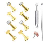AVYRING 4 Pairs Cute Heart Flat Back Earrings for Women 316L Stainless Steel Internally Threaded Medusa Piercing Jewelry with CZ, Forward Helix Earrings for Nose Cartilage Tragus Lip Labret, 16G