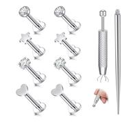 AVYRING 4 Pairs Cute Heart Flat Back Earrings for Women 316L Stainless Steel Internally Threaded Medusa Piercing Jewelry with CZ, Forward Helix Earrings for Nose Cartilage Tragus Lip Labret, 16G