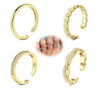 AVYRING 4 Pcs Gold Toe Rings for Women, Adjustable Open Toe Ring Set, 2mm Thin Band, Cross Twisted, Daisy Flower, Single Row Diamond, 14K Gold Plated, Beach Party Vacation Everyday Foot Jewelry