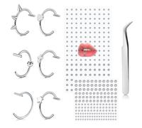 AVYRING 8PCS Fake Lip Piercings, Stainless Steel Clip on Spike Lip Rings, Non Piercing Ball Shaped Lip Stud Sticker, T-Shaped Medusa Faux Piercing Jewelry for Men Women, Silver
