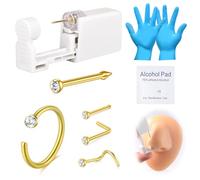 AVYRING 8Pcs Nose Piercing Kit - Painless Self Piercing Gun with Gold Nose Studs and Rings