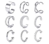 AVYRING 9PCS Ear Cuffs Non Piercing - Stainless Steel Clip On Ear Cuff Set for Women, Adjustable Helix Cartilage Cuff Earrings, CZ Fake Piercing Stackable Ear Jewelry