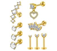 AVYRING 9PCS Tragus Earrings Stainless Steel Diamond CZ Love Heart Pendant 16G Helix Stud Cartilage Earrings Conch Ear Piercing for Women Men Gold