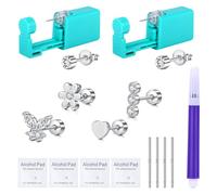 AVYRING Ear Piercing Gun Kit - 2 Pcs Gold Silver Self Ear Piercing Kit with Earring Stud Hypoallergenic Steel Tools at Home 20g Flat Back Earrings Hoop Cartilage Earring, Metal, no gemstone