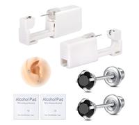 AVYRING Ear Piercing Gun Kit, Self Disposable Ear Piercing Kit 316L Surgical Stainless Steel with Cubic Zirconia, At Home Self Ear Piercer Kit Tool with 4mm Black CZ Stud