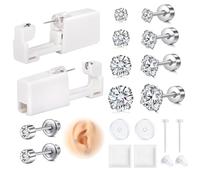 AVYRING Ear Piercing Kit, 2 Pack Painless Disposable Piercing Gun Kit with 20G Flat Back Earrings Studs, At Home Self Earpiercing Kit Tools and Supplies for Women Men, Silver